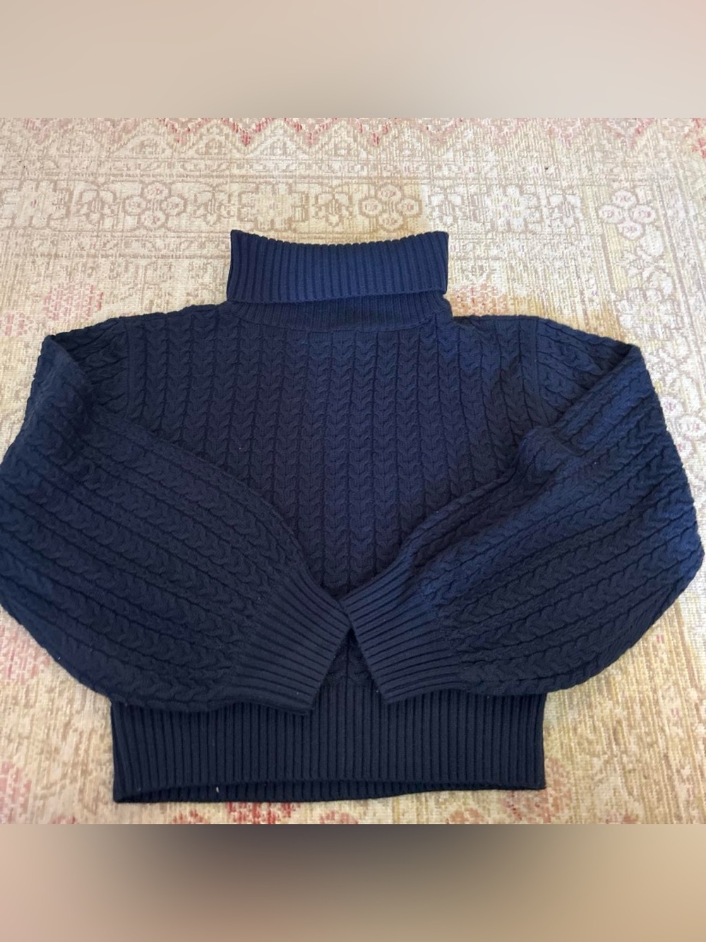 WeWoreWhat Navy Cable-Knit Turtleneck Sweater
